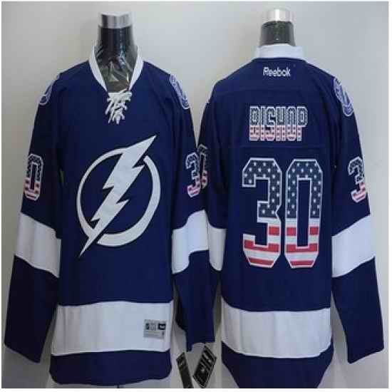 Tampa Bay Lightning #30 Ben Bishop Blue USA Flag Fashion Stitched NHL Jersey